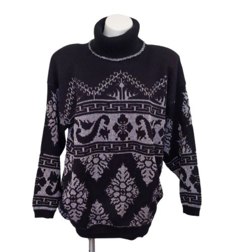 Vintage 1980's Rose Turtleneck Sweater with shoulder pads